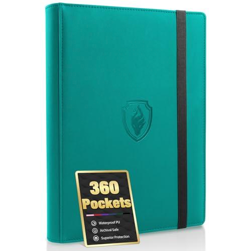 Premium 9 Pocket Card Binder for 360 Cards, Fabmaker PU Cover Trading Card Binder, Sturdy Card Collection Album, Sleek Card Holder Folders for Game Cards & Sports Cards, Turquoise