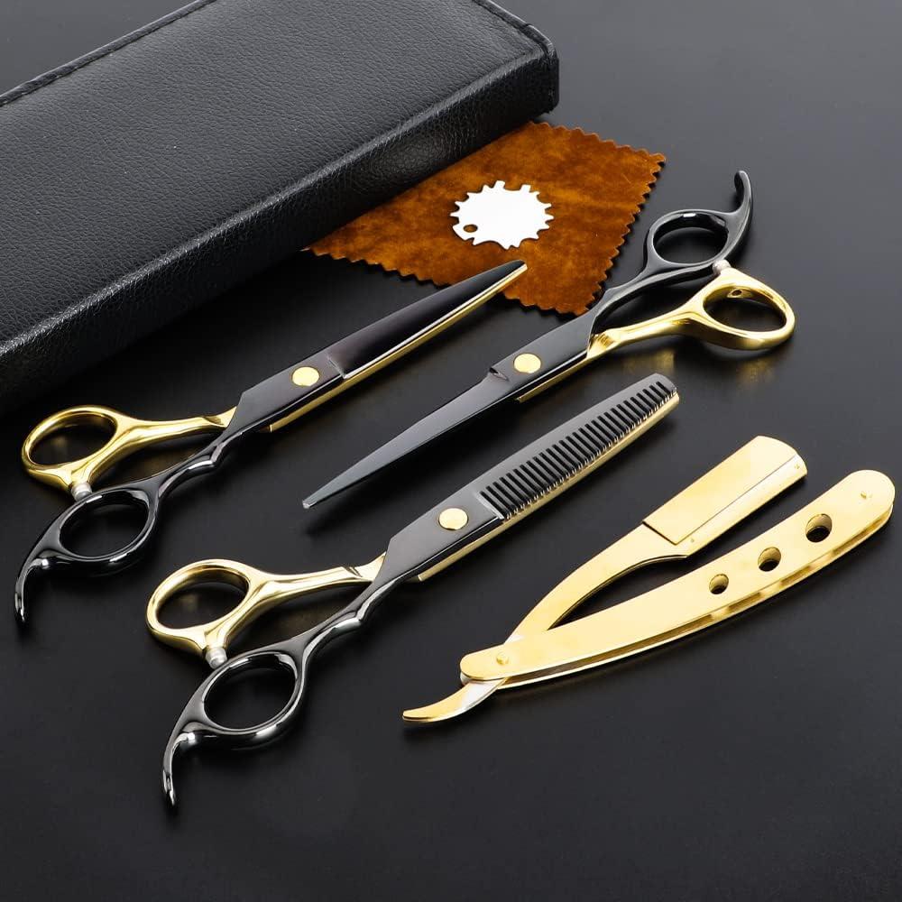 Professional Black Gold Hairdressing Scissors Hair Cutting Sets Salon Multifunctional Straight Shears Teeth Scissors Thinning Shears blending shears Tools for Mother Father's Gift