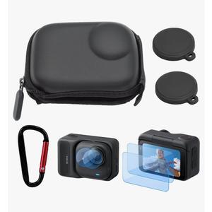 Mini Carry Case for Insta360 GO Ultra Accessories Kit, Half Zipper Hard Shell Bag Include Lens Screen Protector (4 Pack) + 2pcs Lens Cap Cover - Anti-Scratch, Anti-Collision, Anti-Dust