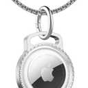 SCALLOP Air tag Neck lace, Titanium Aluminum Metal Air tag Neck lace,Adjustable 75cm Alloy Chain, Waterproof Hard Light Transparent PC for Apple Air tag (Silver)