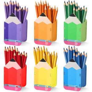 6 Pcs Pencil Shaped Holder Wooden Pencil Dispenser Storage Organizer Container Pen Cup Stationery Pot for Back to School Teachers Office Desk Gift Classroom Supplies (Rainbow Color)
