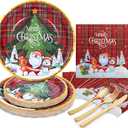 Christmas Plates and Napkins-Christmas Paper Plates Disposable Party Dinnerware Set Serves 24 Guests,Christmas Party Plates Set for Winter Holiday Decorations-Buffalo Plaid Party Supplies (Chrismas)