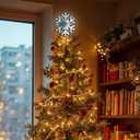 MEETYAMOR Christmas Tree Topper, 10 Inches 200 LEDs Lighted White Snowflake Star Tree Topper, 3D Infinity Mirror Snow White Lights Sparkling Treetop Christmas Decorations, Winter Xmas Decor Indoor