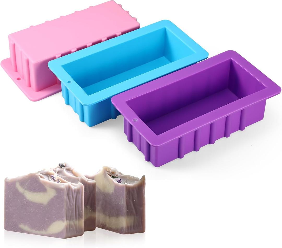 Domensi 3 Pcs Large Soap Molds 9.6 x 5.1 x 2.6 Inches Silicone Ice Block Mold Rectangle DIY Handmade Loaf Molds for Soap Making Craft Baking Chocolate Muffin Candle, 3 Colors