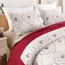 3 Pcs Embroidered Quilt Full/Queen Size Floral Bedspread Soft Breathable Flower Coverlet Burgundy White Bed Cover Embroidered Bedding Christmas Bed Home Decor