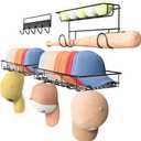 Heavy Duty Baseball Cap Organizer - 4 Pack Self Adhesive Wall Mounted Metal Hat Rack with 50+ Caps Capacity, No Drilling, Multi-Functional Storage for Closet, Garage, Sports Room - Black