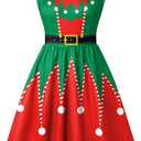 Spadehill Christmas Women's Lace Sleeveless Party Vintage Swing Dress Green Elf S