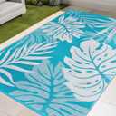 YONILE Outdoor Patio Rug, 9x12ft Waterproof Reversible Large Area Rugs Plastic Straw Mats for RV, for RV, Picnic, Backyard, Deck, Balcony, Porch, Beach (Light Blue&White)