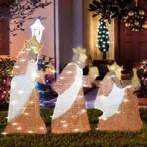 Christmas Lighted up Decoration for Outdoor Yard Lawn, Da de Los Tres Reys Magos(Melchor,Gaspar,Baltasar) Three Wise Men Decoration with Lights, Holiday Display Christmas Tree Decor