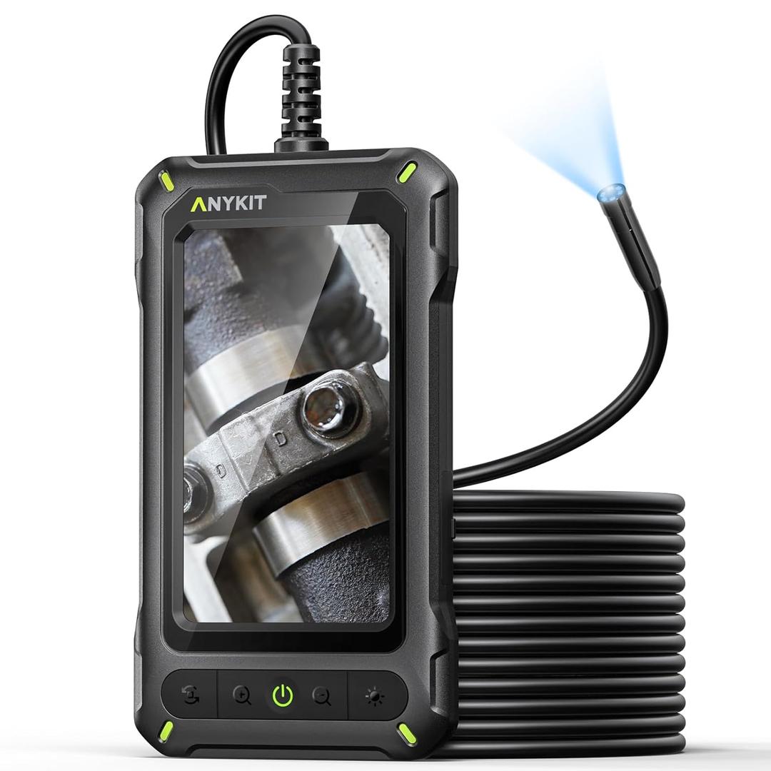 Anykit Borescope Inspection Camera with Light, Industrial Endoscope Camera with 0.3 Slim Probe, 4.3 HD Screen Digital Snake Cam, Semi-Rigid Cable Bore Scope for Pipe, Engine, Inside Wall(16.5 FT)