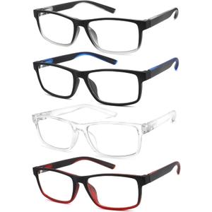 4 Pack Reading Glasses Men 3.0 Readers Blue Light Blocking Anti Glare/UV Fashion Designer Eyeglasses with Spring Hinge Sturdy/Comfortable
