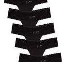 Jo & Bette Lace Thongs for Women - 6Pack Low Rise Thongs - Lace Panties Cotton Underwear Women Sexy No Show Soft (Medium, 6pk Black)