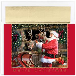 Masterpiece Studios Holiday Collection 18-Count Christmas Cards with Foil-Lined Envelopes, 7.8" x 5.6", Santa and Reindeer (928000)