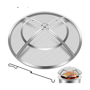 Fire Pit Spark Screen,36 Inch Fire Pit Screen Cover Stainless Steel Outdoor with Handle&Poker,Firepit Screens Cover Round Mesh Lid Heavy-Duty Steel Replacement for Backyard/Beach/RV Camping