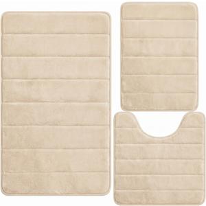Bathroom Rugs Set 3 Piece, Memory Foam Bath Rugs, Non Slip Washable Bathroom Rug Set, Extra Soft Absorbent Bath Mats with U-Shaped Toilet Rug, Camel