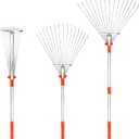 Buyplus Adjustable Garden Leaf Rake - 24 to 63 Inch Telescopic Metal Expandable Folding Leaves Rake, Metal Rake for Leaves, Yard Rakes for Lawn Yard, Flowers Beds, Orange