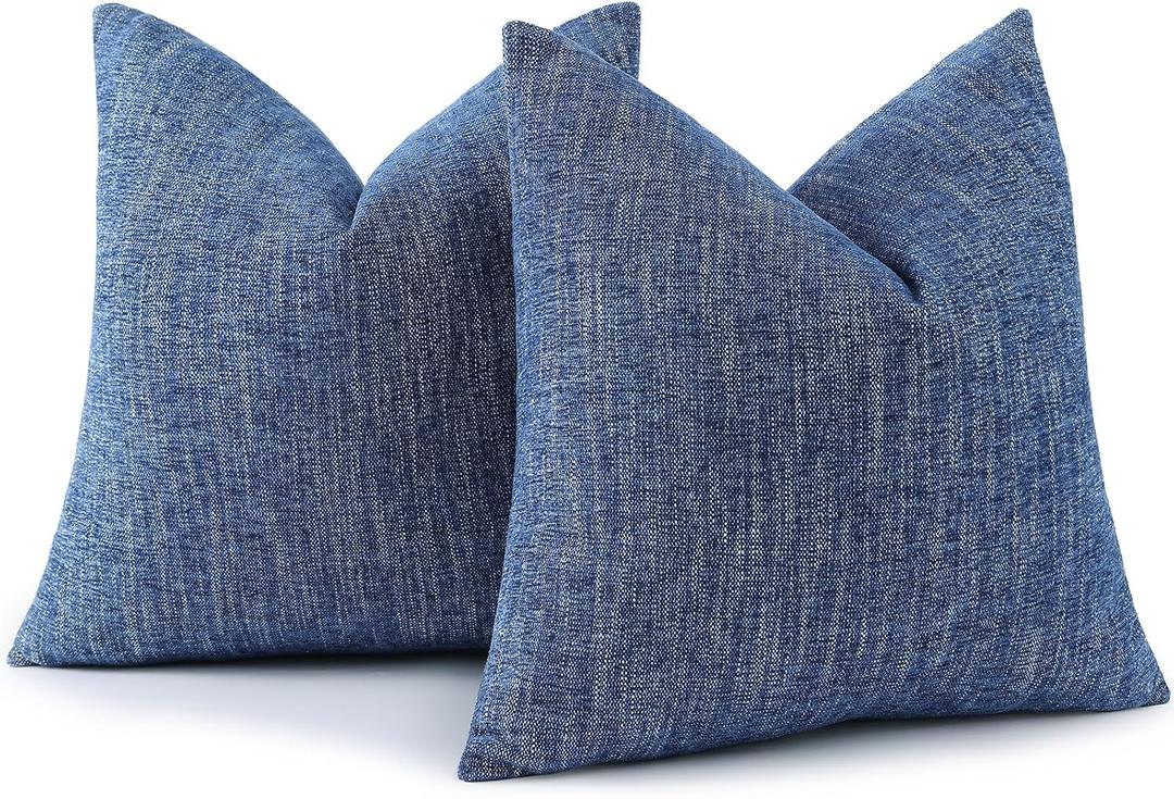 decorUhome Chenille Decorative Throw Pillow Covers 18x18 Set of 2, Farmhouse Textured Square Neutral Solid Accent Pillow Covers for Couch Sofa Bed Living Room Home Decor, Navy Blue