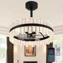 20'' Modern Caged Ceiling Fan with Light, Black Water Ripple Glass LED Flush Mount Ceiling Fan with Lights and Remote, 6 Speeds Enclosed Fandelier for Bedroom Dining Room Living Room,  Acrylic Shade