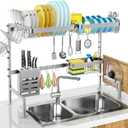 MERRYBOX 304 Stainless Steel Over The Sink Dish Drying Rack Length Adjustable Dish Drainer Full Set Dish Rack for Kitchen Sink Organizer Space Saver - Silver (A: Length:25.6"-33.5")
