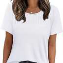 OFEEFAN Women's Clothing Trendy Short Sleeve Summer Tops Dressy Casual Crewneck T Shirts Plus Size Spring Clothes Loose Fit , Size XXL, White