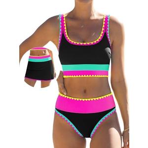 popvil High Waisted Bikini Sets for Women Tummy Control Swimsuits 3 Piece Bathing Suits Neon Swimwear with Skirt 2026 Size L