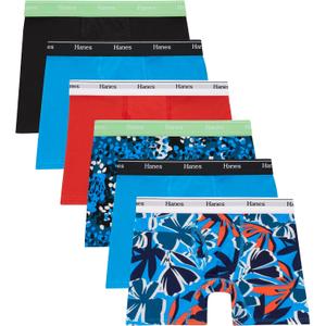 Hanes Boys' Originals Boxer Briefs, Tween Boy Underwear, Cotton Stretch, 6-Pack (Large, Black/Blue/Orange - 6 Pack)