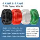 XRDS -RF 4-Pack Stranded Copper THHN Wire Combo, 6AWG & 8AWG Electrical Wire Set 50FT, Pure Copper Building Cable with PVC Insulation & Nylon Jacket (Includes 6 AWG Black/Red/White & 8 AWG Green)