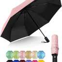HIPPIH Compact Travel Umbrella for Rain - Windproof Automatic Umbrellas, UV Umbrella for Sun Protection with Black Anti-UV Coating, Portable Small Umbrellas for Backpack, Car, Walking, Kids, Women