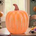 Starry Night Pumpkins, Twinkle Light Resin Pumpkins, One-Button Switch Control, Built-in LED Light, Indoor Glowing Night Light, Halloween Decor for Home (Orange)