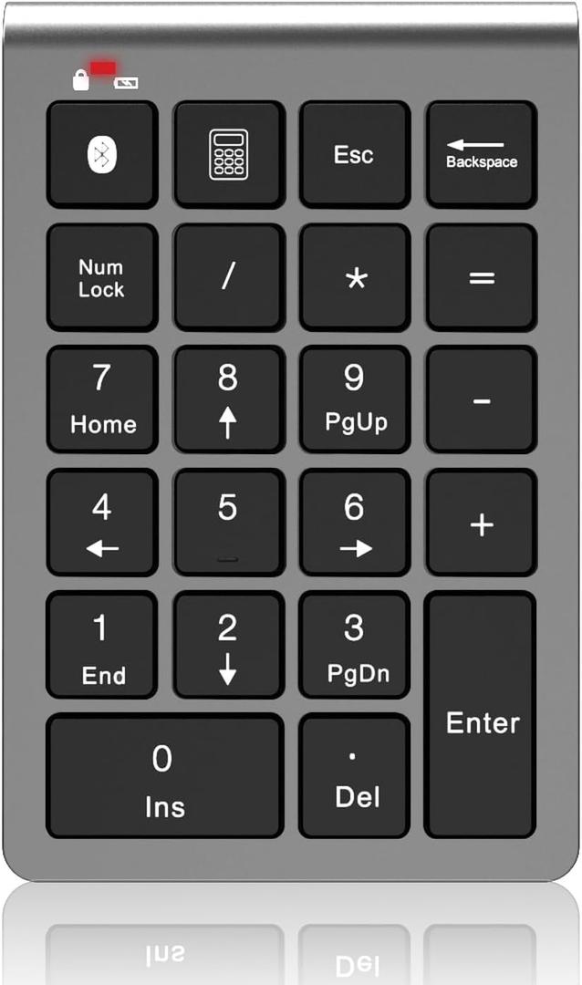 Bluetooth Number Pad Wireless & Wired 10 Key USB Keypad Two in One, Rechargeable Numpad for Laptops, Desktop, Computers Accessories Compatible with MacBook iPads ChromeBook EliteBook Notebook etc. (Metal Grey)