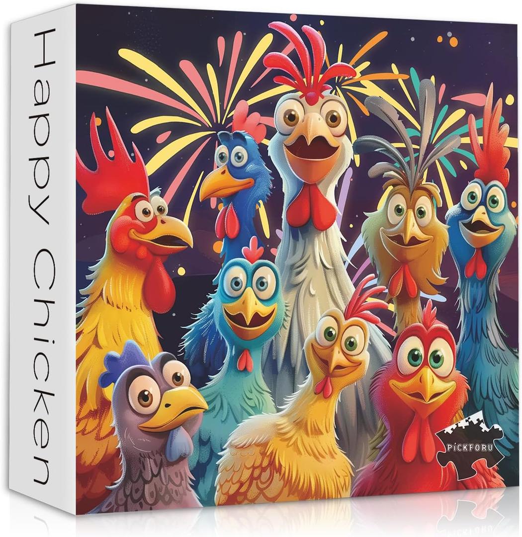Chicken Puzzles for Adults 1000 Pieces, PICKFORU Happy Chicken Jigsaw Puzzle 1000 Pieces, Funny Rooster Hard Difficult Thanksgiving Puzzle as Wall Art