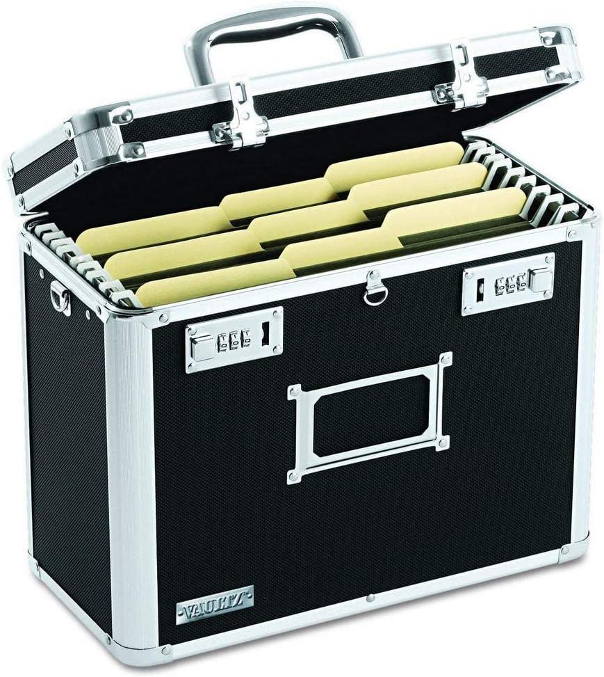Vaultz File Organizer Storage Box - 14 x 7 x 12.19 Inch Letter Size, Portable Locking Storage Totes with Dual Combination Locks for Filing Office Documents - Black