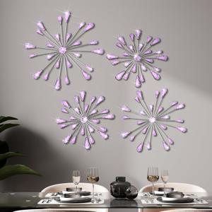 Hicarer 4 Pcs Starburst Wall Decor Bling Wall Art Crystal Teardrop 3D Hanging Rhinestone Radial Metal Artwork Modern Accent Sculptures Decorations for Living Room Home Office Bedroom(Purple)