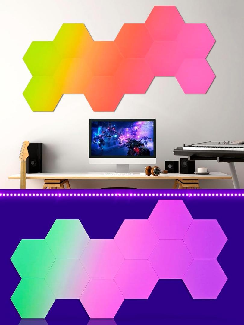 12 Pack Blacklight Acoustic Panels, 14"X 12" X 0.4" Hexagonal Soundproof Wall Panels, Sound Absorbing, Wall Decoration for Esports Room, Bedroom, Glow in the Dark under UV Reactive 12 Pack Blacklight Acoustic Panels, 14"X 12" X 0.4" Hexagonal Soundproof Wall Panels, Sound Absorbing, Wall Decoration for Esports Room, Bedroom, Glow in the Dark under UV Reactive