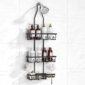 Amawarm Shower Caddy, Rustproof Shower Shelves Over Shower Head, Extended Length shower rack with Soap Holder, Black