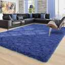 Ompaa 8x5 Area Rugs for Living Room Bedroom Rug Under Bed, Navy Blue Large Shag Carpet, Fluffy Dorm Rug for Classroom Kids Rooms, Modern Apartment Indoor Home Decor
