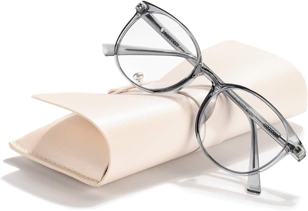 FONHCOO Blue Light Blocking Glasses Women Men Computer Eyeglasses,TR90 Fashion Round Transparent Anti Blue Light Glasses with Anti Eyestrain & UV Glare for Gaming & Reading (Smoke Grey)