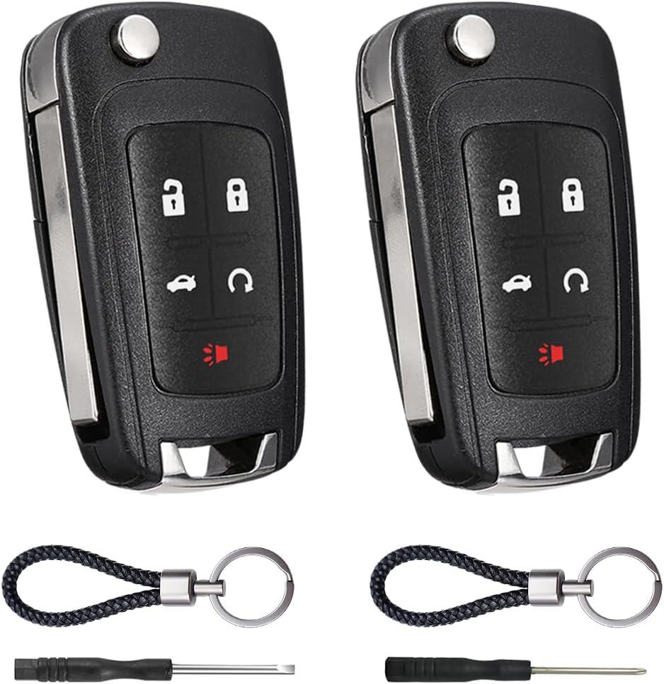 Key Fob Case Replacement 5 Button for Chevy Cruze Camaro Impala Equinox GMC Terrain Buick Regal Lacrosse 2010 2011 2012 2013 2014 2015 2016 2017 Keyless Entry Remote Control Car Key Fob Shell - 2 Pack