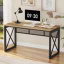 BON AUGURE Farmhouse Computer Desk, Modern Industrial Home Office Desks, Wood Metal Study Writing Table, Sturdy Gaming Desk (Vintage Oak, 54 Inch)
