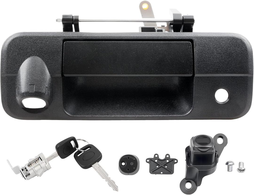 Gledewen Upgraded Metal Tailgate Handle Liftgate Latch Handle with Rear Camera Hole Lock Cylinder and 2 Keys, Compatible with 2007-2013 Toyota Tundra, Replaces# 81214 TO1915119 690900C051