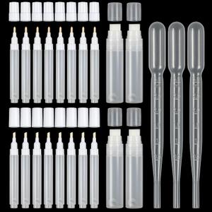 20 Pcs Empty Fillable Pen 3 mm 6 mm 15 mm, Refillable Acrylic Paint Markers, Blank Graffiti White Fillable Paint Pen with 3 Pcs 3 ml Dropper, Round Tilted Flat Head Pens for Oil Water Ink Art Kit
