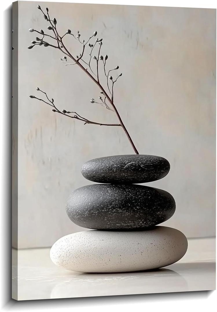 Zen Canvas Wall Art Spa Stones Picture Wall Decor Framed Meditation & Calm Painting Minimalist Prints Spiritual Room Living Room Bathroom Ready to Hang(Art-15,16.00"x24.00")