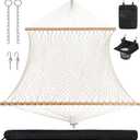 ANOW Rope Hammock Double Hammock with Hardwood Spreader Bar and Carrying Bag, 450 LBS Weight Capacity for Two Person, Natural