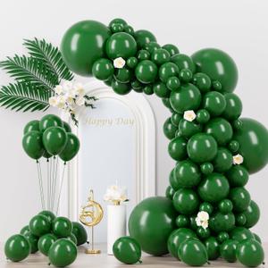 Voircoloria 130pcs Dark Green Balloons Different Sizes 18" 12" 10" 5" Hunter Green Balloons for Birthday Dinosaur Baby Shower St. Patrick's Day Summer Jungle Forest Safari Party Decorations