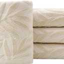 Pidada Hand Towels Set of 4 Leaf Pattern 100% Cotton Absorbent Soft Decorative Towel for Bathroom (Light Brown)