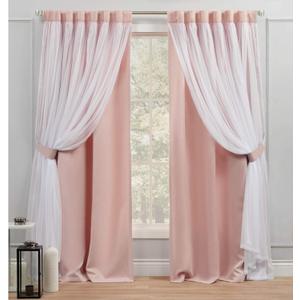 Exclusive Home Catarina Layered Solid Room Darkening Blackout and Sheer Hidden Tab/ Rod Pocket Top Curtain Panel Pair, 52"x84", Rose Blush, Set of 2