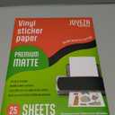 JOYEZA Premium Printable Vinyl Sticker Paper for Inkjet Printer - 25 Sheets Matte White Waterproof, Dries Quickly Vivid Colors, Holds Ink well- Tear Resistant - Inkjet & Laser Printer