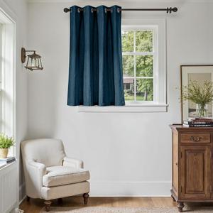 jinchan Room Darkening Linen Textured Curtain 45 Inch Length for Living Room Room Darkening Thermal Insulated Grommet Top Window Drape for Bedroom 52" W x 45" L Blue 1 Panel