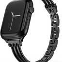 Metal Watch Band for Apple Watch 38mm 40mm 41mm 42mm 44mm 45mm 46mm 49mm, Women's, Slim Exquisite Fashion Stainless Steel Watch Band for iWatch Series 10 9 8 7 6 5 4 3 2 1 SE Ultra Black