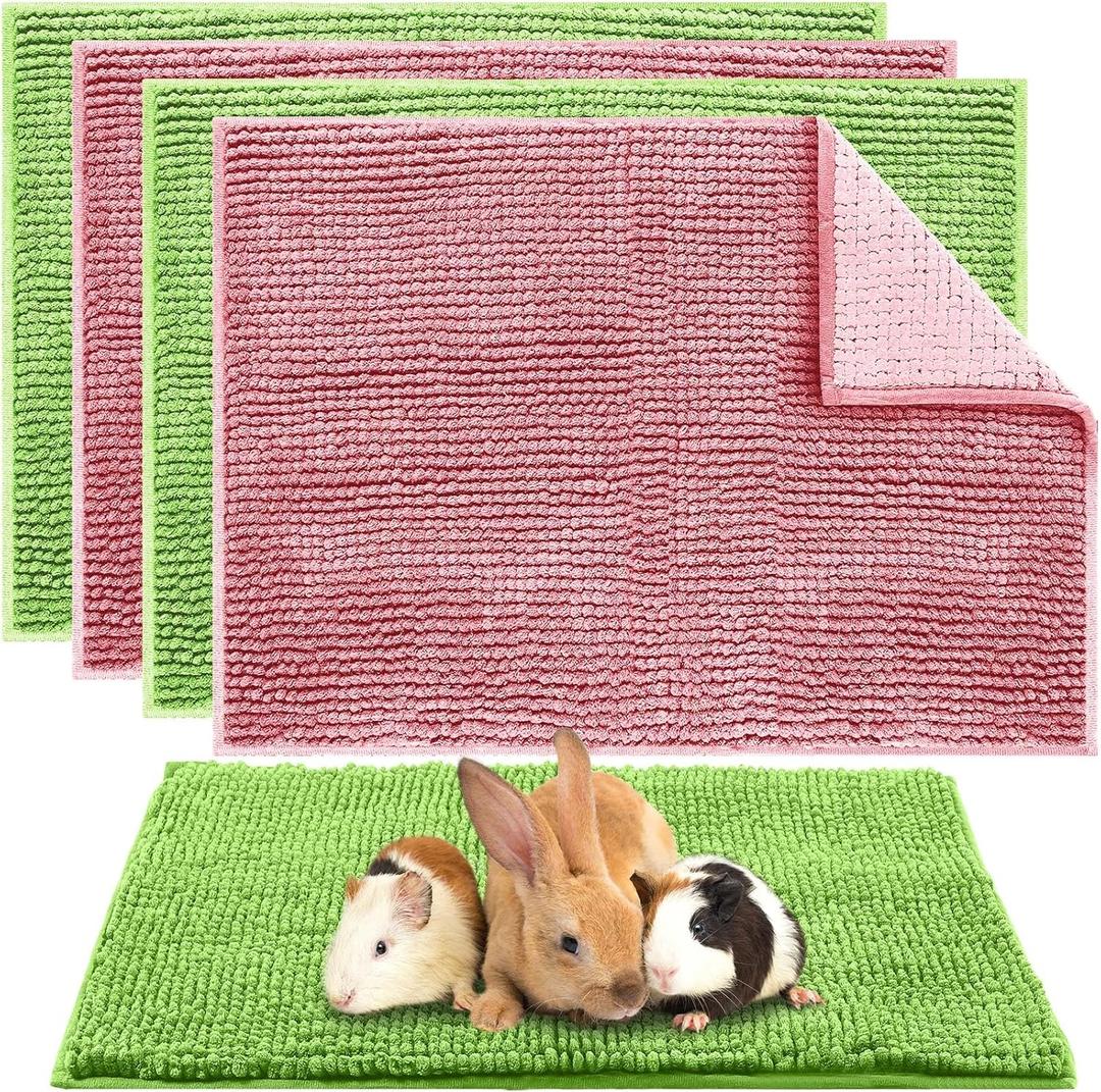 Amylove 4 Pcs Guinea Pig Cage Liner Washable Fleece Pee Pads Pet Dog Cat Bedding Training Mat for Small Animal Guinea Pig Puppy Bunny Hamster(16 x 24 Inch,Rectangular,Green Pink)